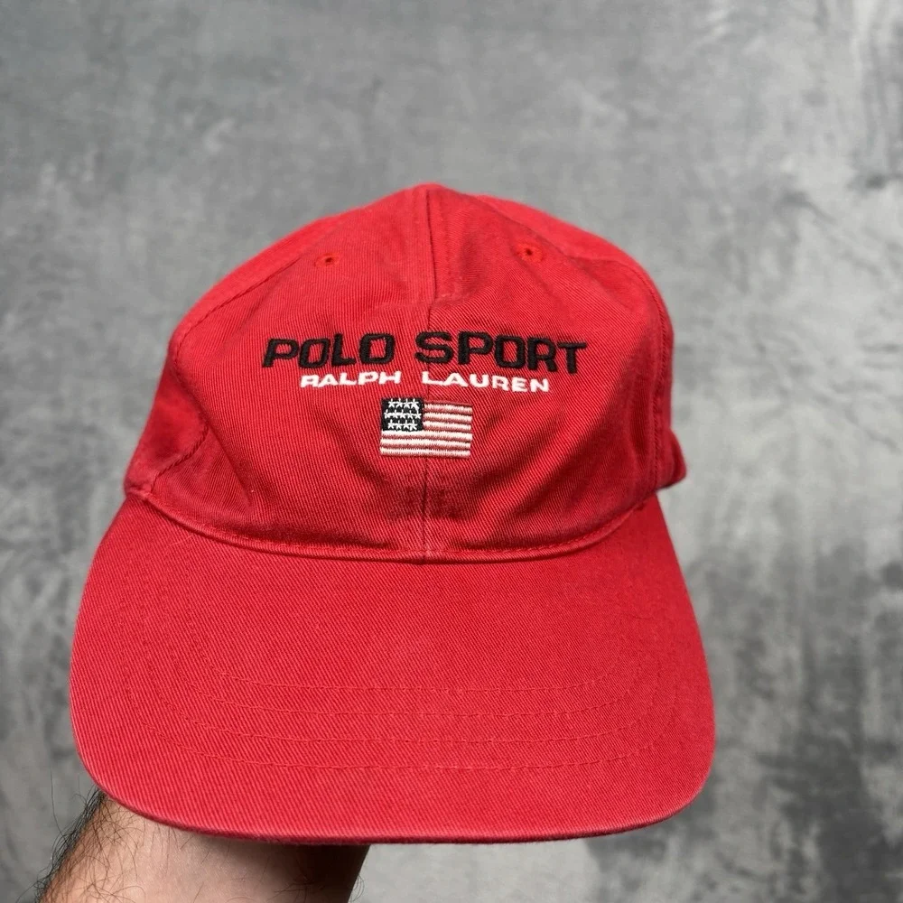 Polo Sport Ralph Lauren USA Flag Strapback Hat Red Spellout Cap